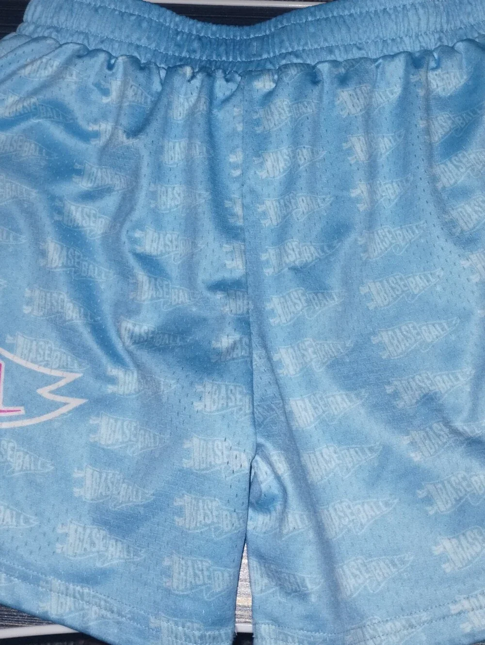 Kids Light Blue Athletic Shorts with Pink Graphics